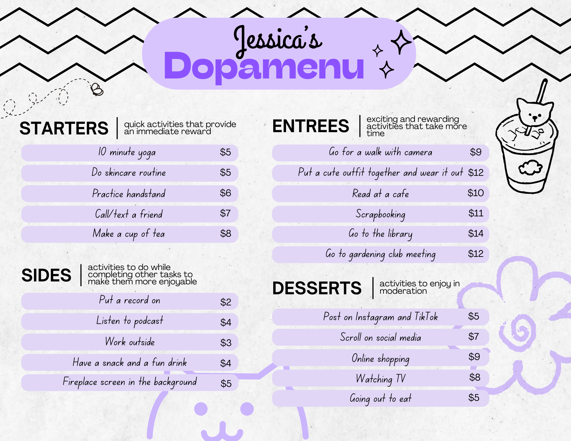 Cute Purple Cafe Dopamine Menu (Digital Download)